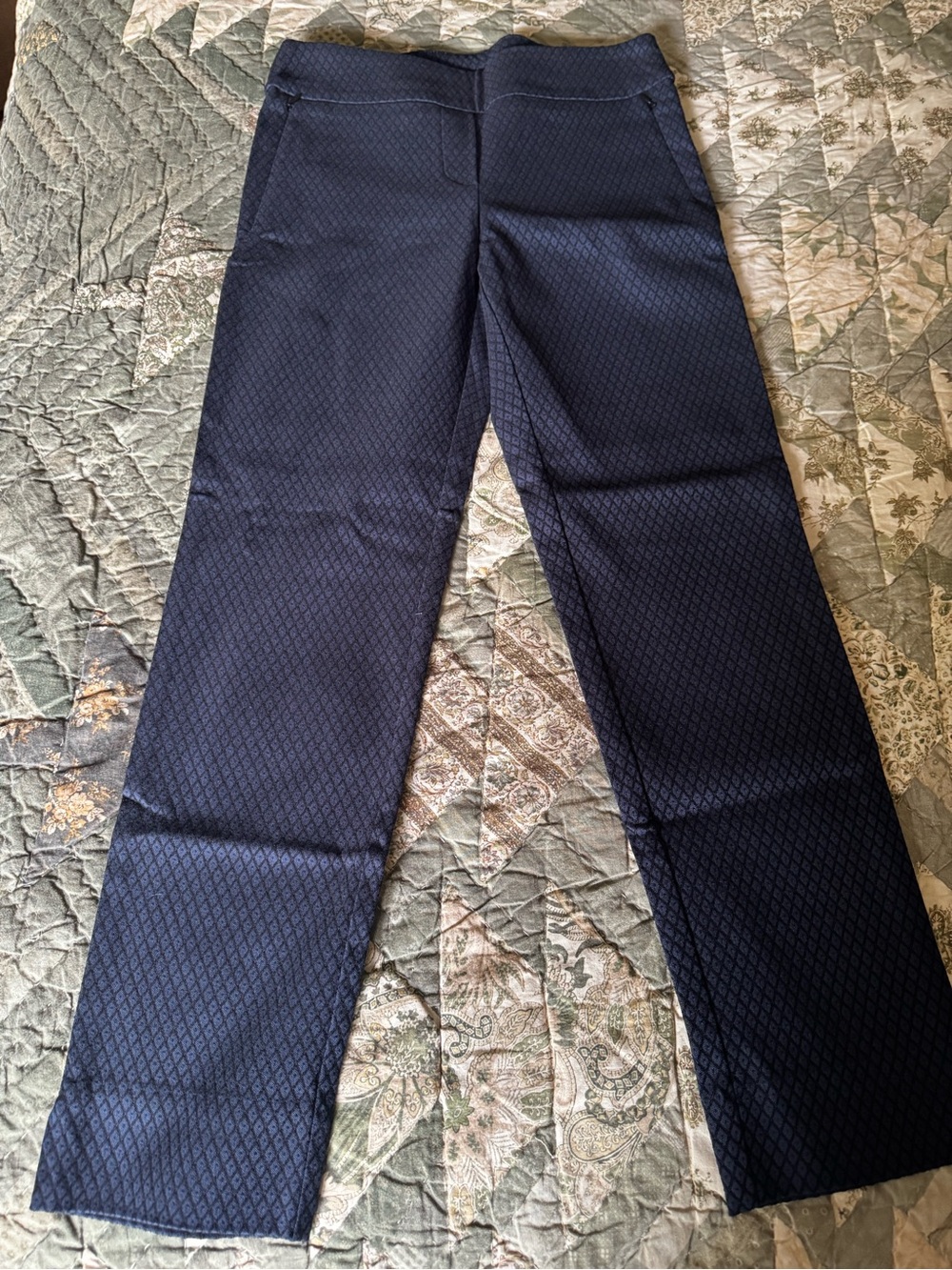 Margaret M Navy Textured Slimming Skirt